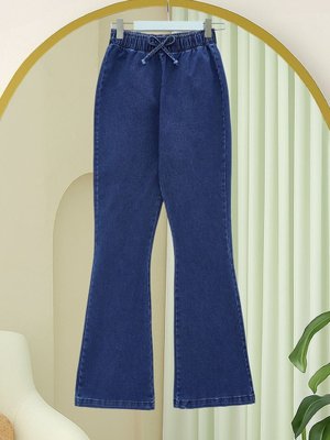 Laci Beli Lastikli Bağcık Detaylı İspanyol Paça Kot Pantolon