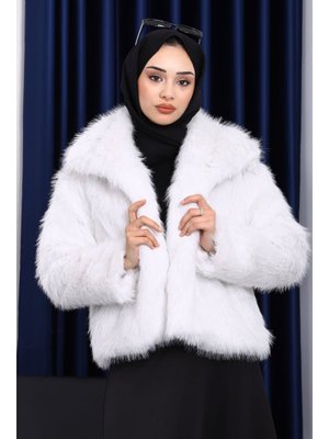 Ekru Astarlı Kısa Kürk Kaban