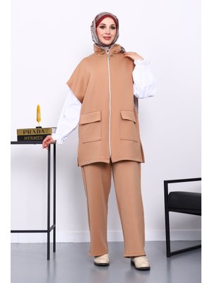 Bisküvi Fermuarlı Yelek Pantolonlu Scuba Takım