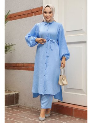 Düğmeli Bebek Mavisi İkili Takım 12581bm