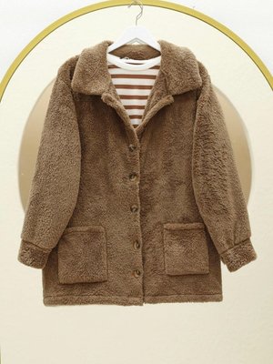 Taba Boydan Düğmeli Cepli Pelüş Ceket