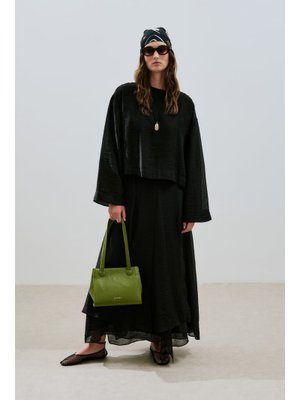 Siyah Katlı Fırfırlı Uzun Etek