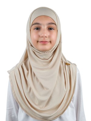 Pratik Hazır Geçmeli Boneli Çocuk Şal Bej