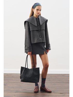 Antrasit Düğme Detaylı Kaşe Ceket