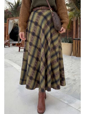 Yeşil Cepli Ekose Etek