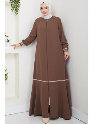Kahverengi Çizgi Detaylı Ferace