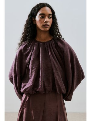 Bordo Balon Form Kısa Bluz