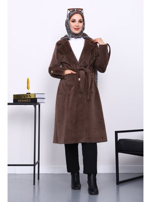 Kahverengi Kruvaze Yaka Kol Apoletli Angora Kaban