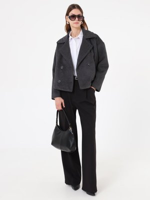 Antrasit Kaşe Kruvaze Kapama Kısa Kaban