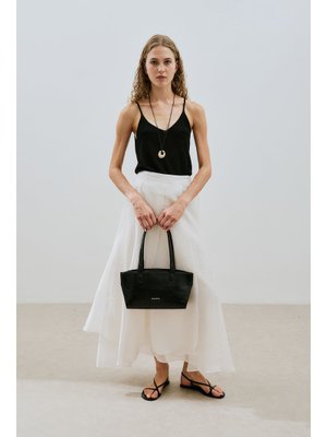 Ekru Katlı Fırfırlı Uzun Etek