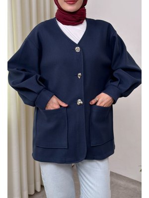 Lacivert V Yaka Kaşe Ceket