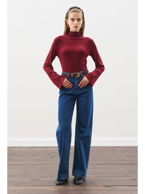 Koyu Mavi Uzun Hafif Geniş Paça Jean Pantolon