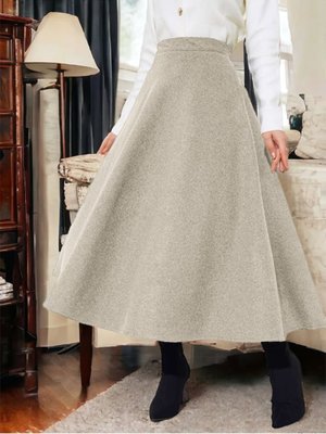 Bej Fermuarlı Kaşe Çan Etek