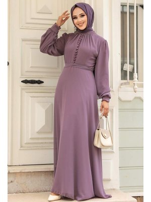 Düğme Detaylı Gül Kurusu Elbise 2703gk