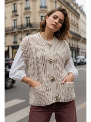 Ekru Premium Triko Yelek