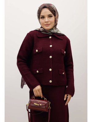 Mürdüm Süs Cepli Triko Hırka