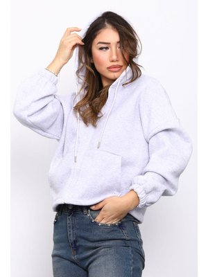 Gri Sağ Kol Fermuarlı Cepli Üç İplik Sweat Hırka