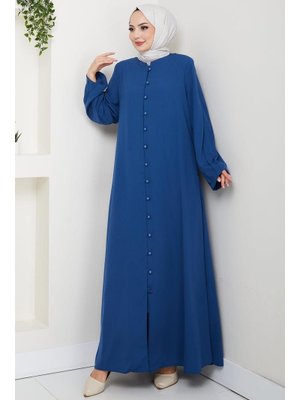 İndigo Kolu Pensli Düğmeli Ferace