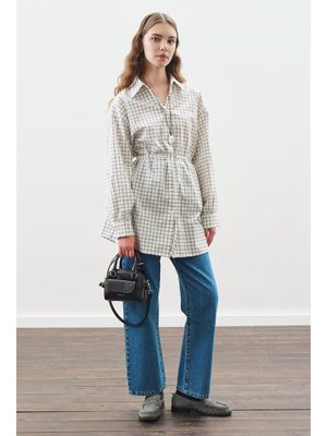 Ekru Desenli Poplin Tunik