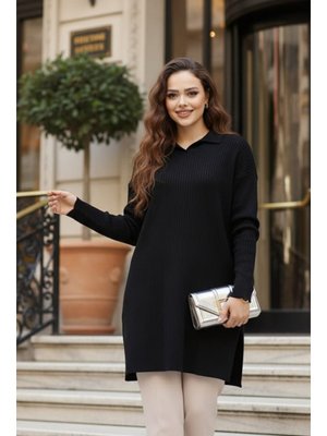 Fitilli Siyah Triko Kazak Tunik 65903s2