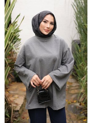 Antrasit Bisiklet Yaka Oversize İki İplik Tunik
