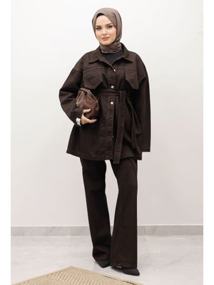 Acı Kahve Kemerli Denim Takım