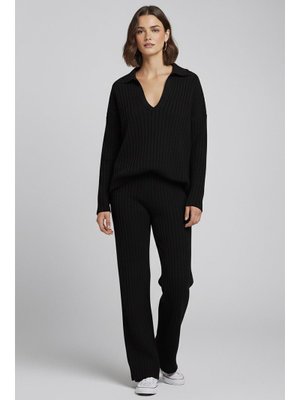 Siyah Sıyah Polo Yaka Fitilli Kaşkorse İkili Takım