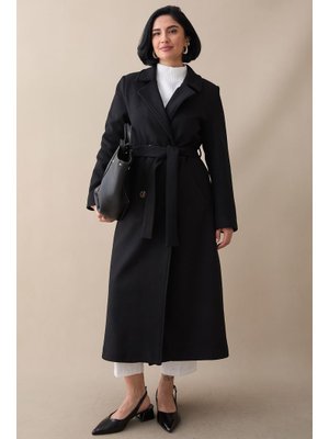 Astarlı Kaşe Kruvaze Siyah Kaban