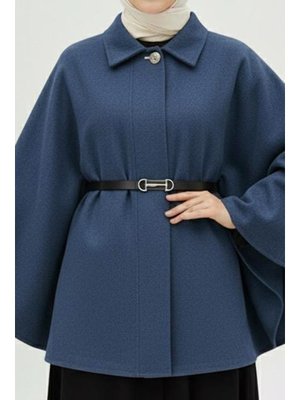 İndigo Kemerli Kaşe Panço