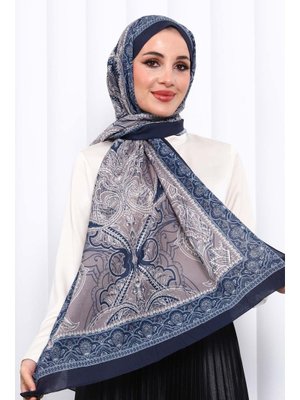 Lacivert Desenli Kraş Şal