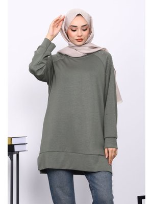 Haki Taş Detaylı Modal Tunik