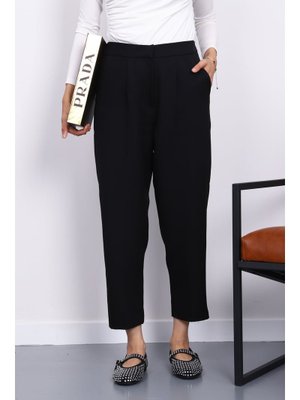 Siyah Dabıl Bel Lastikli Havuç Pantolon