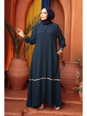 Fermuarlı Petrol Mavisi Ferace 26212pm