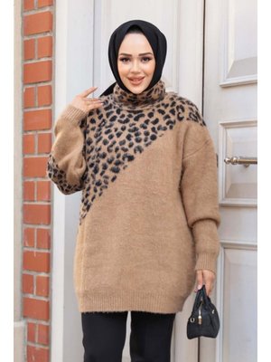 Desenli Camel Triko Kazak Tunik 8818c