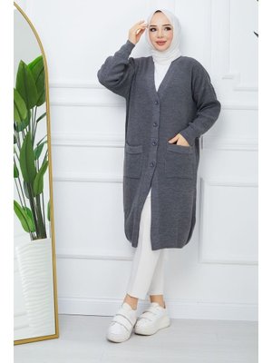 Düğme Kapamalı Cepli Triko Hırka