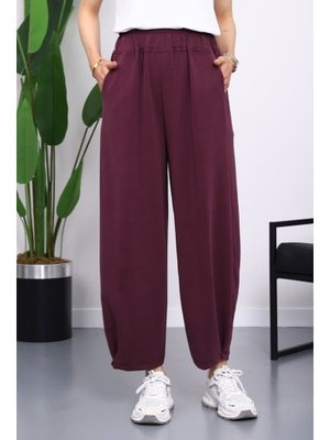 Mürdüm Bel Lastikli Cepli Pantolon