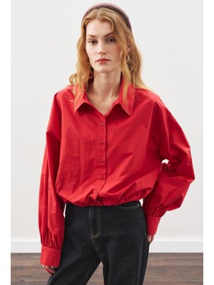 Kırmızı Crop Balon Form Gömlek