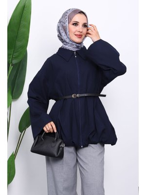 Lacivert Pileli Astarlı Gabardin Ceket