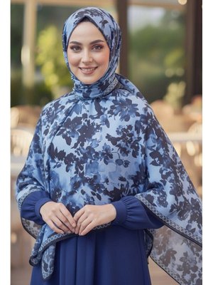 Lacivert Lacıvert Midnight Bloom Serisi Pamuk Şal