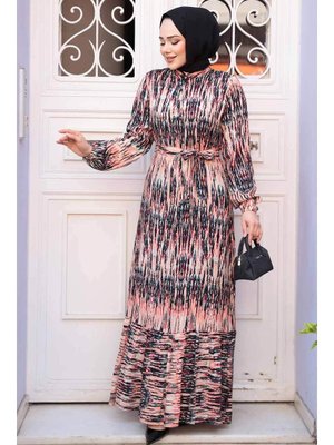 Desenli Somon Elbise 52721smn