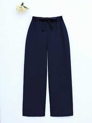 Laci Duble Kumaş Beli Kuşaklı Bol Paça Pantolon