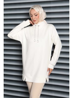 Beyaz Zincir Detaylı Modal Tunik
