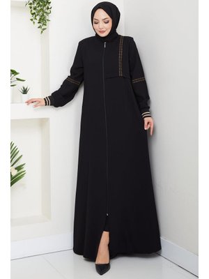 Siyah Nakışlı Ribanalı Ferace