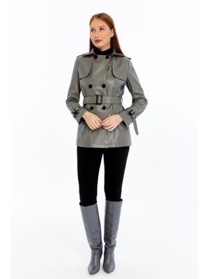 Gri Deri Trençkot/ceket