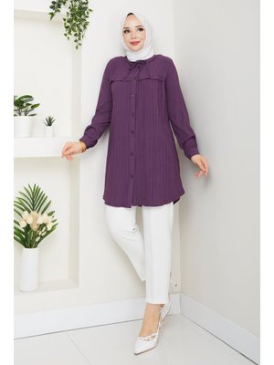 Yaka Detaylı Fırfırlı Robalı Gömlek