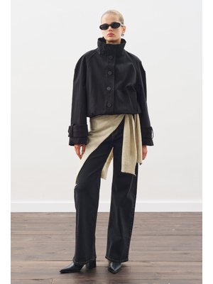 Siyah Trenç Tarz Bomber Ceket