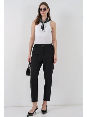 Siyah Beli Lastikli Kumaş Pantolon