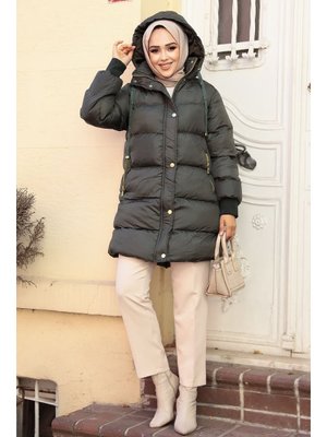 Kapüşonlu Koyu Petrol Yeşili Şişme Mont 80191kpy