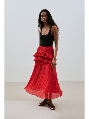 Kırmızı Mila Piliseli Katlı Etek
