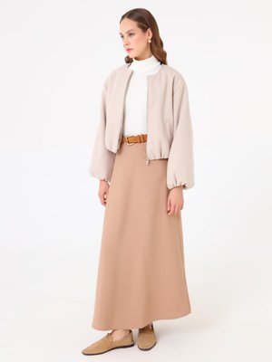 Gabardin Kumaş A Form Klasik Etek Vizon